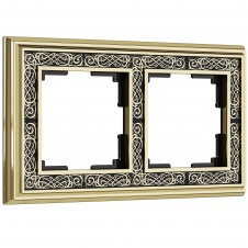 Рамка на 2 поста (золото/черный) WL77-Frame-02